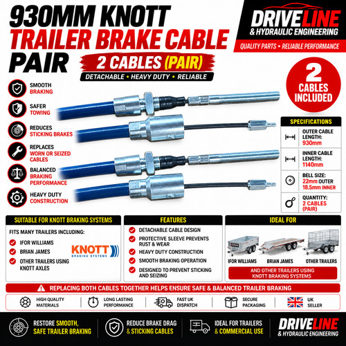 930mm trailer brake cable - 930mm, pair